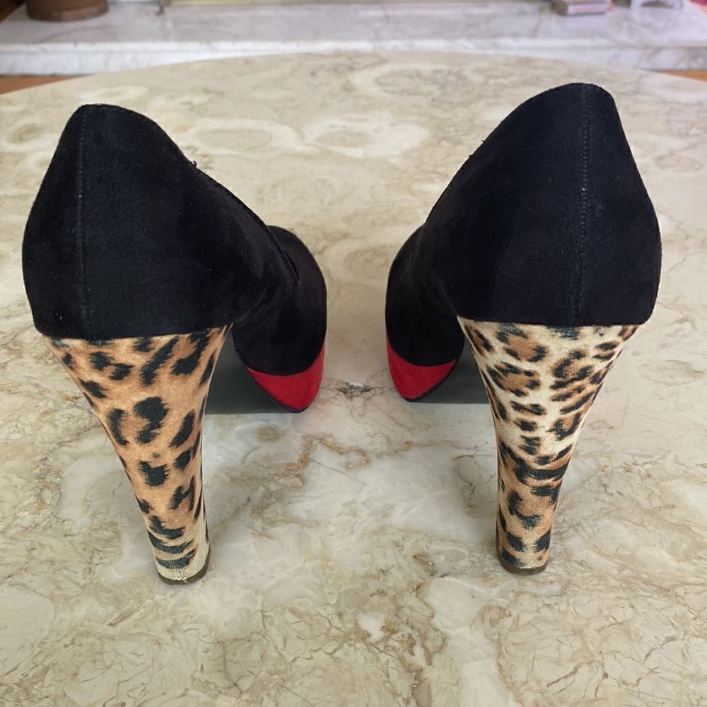 Call It Spring Platform Heels Red Black & Leopard Print - Picture 9 of 15